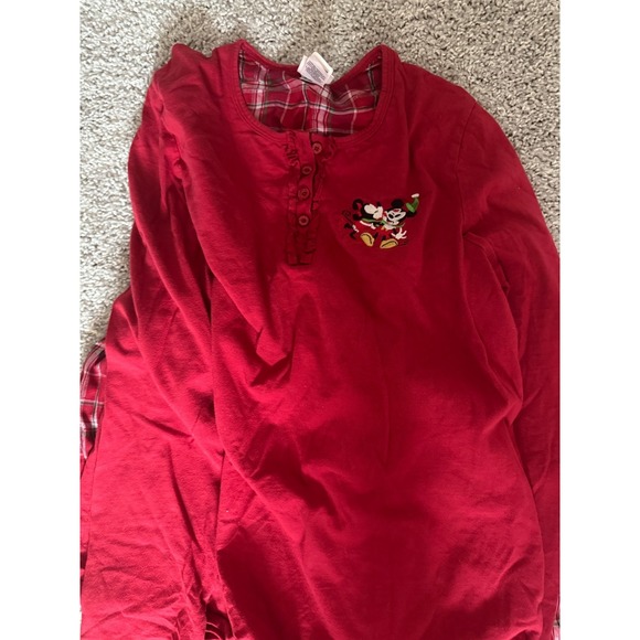Disney Store Christmas Mickey Minnie Mouse Pajamas Flannel Red Plaid Woman's L - Picture 2 of 4